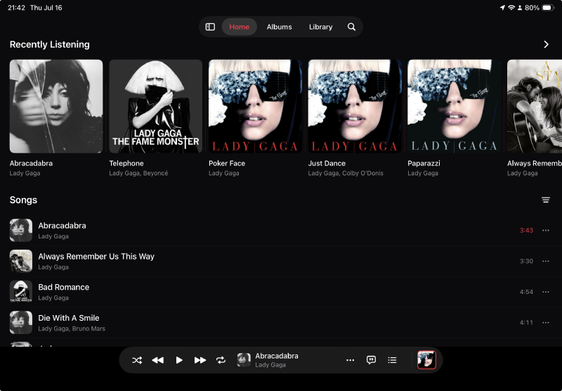 TanukiBeats on iPad with the playback continuity button at the right side of the Mini Player